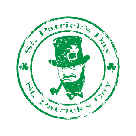 Leprechaun with smoking pipe Saint Patrick's Day badge or emblem. Decorative festive design element.のイラスト素材