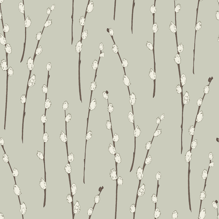 Seamless background with stylized willow branches. Vector illustrationのイラスト素材