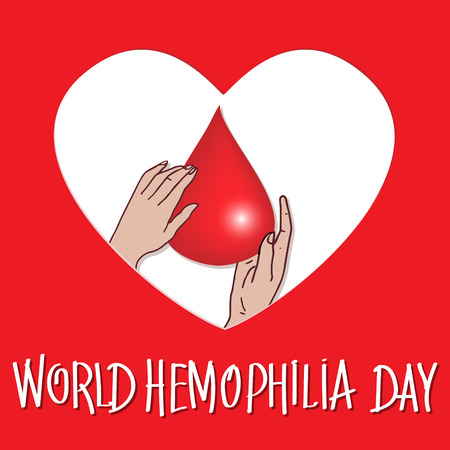 World Hemophilia Day - suitable for greeting card, poster and banner. Vector Illustration with drop of blood in heart with hands.のイラスト素材