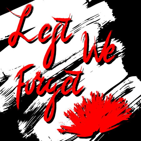 Creative illustration,poster or banner of remembrance day with poppy flowers background. Lest we forget lettering Vector illustrationのイラスト素材
