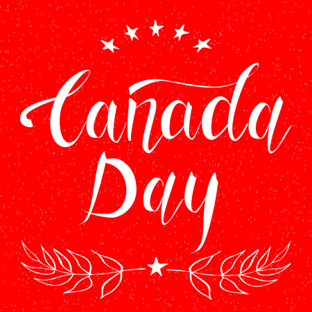 Canada Day background with maple leaves and text in red. Vector illustrationのイラスト素材