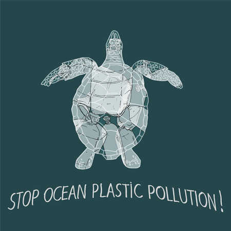 Stop ocean plastic pollution vector illustrationのイラスト素材