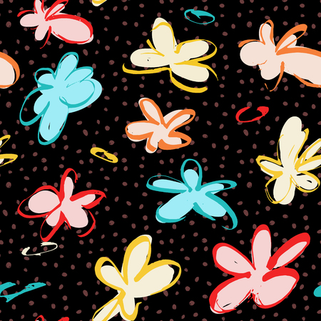Seamless pattern of abstract flowers on white background. Vector illustrationのイラスト素材