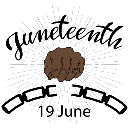 Juneteenth, Freedom Day. African-American Independence Day, June 19. The concept of a national holiday. The man's hands broke the chain of handcuffs. Vector illustrationのイラスト素材
