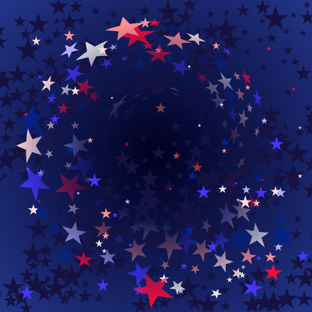 Red blue stars American patriotic background.  Holiday confetti in USA flag colors for Independence Day. Vector Illustration Designのイラスト素材