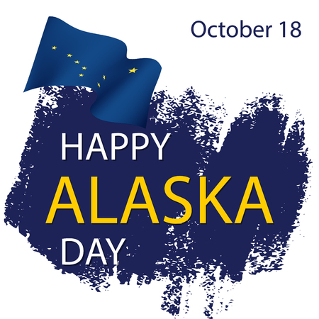 Happy Alaska Day on October 18. Waving flag of Alaska state of United States of America. Template for banner or poster. Vector illustrationのイラスト素材