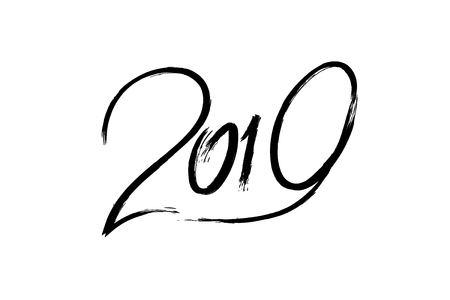 2019 New Year. 2019 grunge numbers on a white background. Hand written lettering. Happy Holidays card design. Vector illustrationのイラスト素材