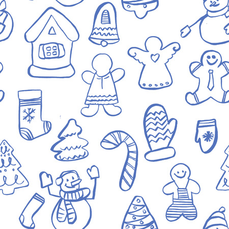 Christmas seamless pattern. Hand-drawn simple christmas symbols. Use for design wallpaper, pattern fills, greeting cards, webpage backgrounds, wrapping paper and textile or fabric. Vector illustrationのイラスト素材