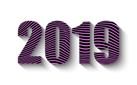 New year 2019 paper cut colorful numbers. Multicolor inscription 2019. Vector illustration. Decorative greeting card 2019 new year.のイラスト素材