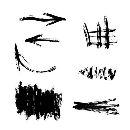 Set of hand drawn design elements. Vector collection of black ink abstract textures. Grunge ink pen - vector Brush Stroke. Distressed quill. Black Modern Textured pen Stroke. Vector illustrationのイラスト素材
