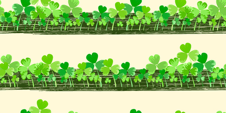 Clover leaves seamless horizontal pattern. Vector Illustration of a St. Patrick s Day Background. St. Patrick's day background in green colors.のイラスト素材