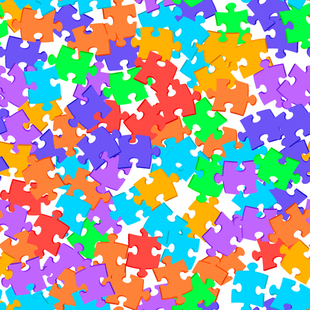 Seamless pattern scattered colored puzzles. Vector illustrationのイラスト素材