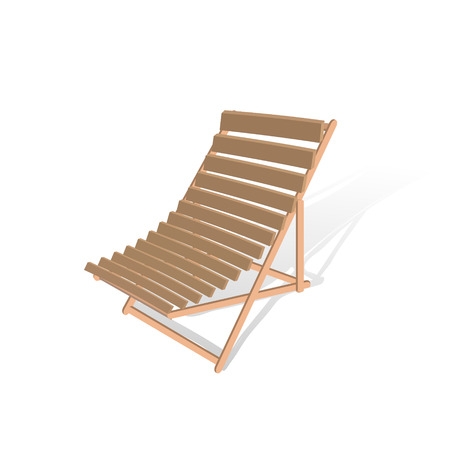 Folding brown wooden deckchair isolated on white background. Illustration beach chair. Travel background with deckchair. Vector illustrationのイラスト素材