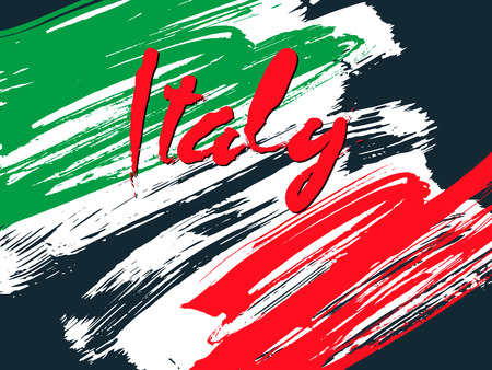 Grunge brush stroke with Italy national flag. Republic of Italy. Design of a symbol, poster, banner. Vector illustration on white background.のイラスト素材