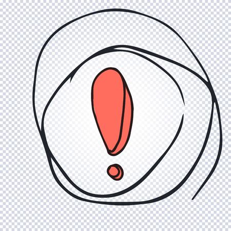 Cartoon exclamation mark with thought bubble on a transparent background. Exclamation mark in grunge retro style. Vector illustration.のイラスト素材