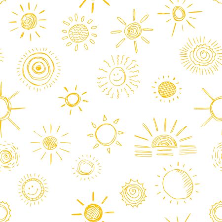 Seamless pattern of sun symbols hand drawn  in cartoon style. Vector illustration of isolated sun...