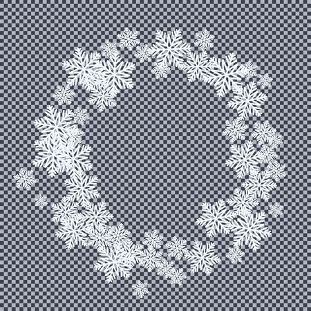 Frame of snowflakes cut out of paper on a transparent background. Christmas holiday background. Great for New year and Christmas party posters, headers, seasonal wallpaper, winter background. Vectorのイラスト素材