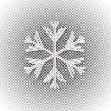 White volumetric snowflake with shadow on a transparent background. Great for New year and Christmas party posters, headers, seasonal wallpaper, winter background. Vectorのイラスト素材