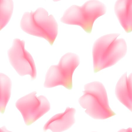 Seamless pattern of rose flower petals. Falling pink rose petals on white background. Vector illustration suitable for valentines day design, wedding design, birthdayのイラスト素材