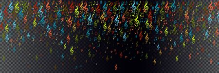 Horizontal Seamless pattern musical notes on transparent. Musical symbols for banner of festival, print design, melody recording. Colorful musical notation symphony signs, notes for sound tune music. Vectorのイラスト素材
