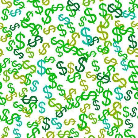 Seamless Pattern of the symbols of dollar currency on white background.  Green vector background with signs of dollars. The pattern can be used for your ad, poster, banner of USD money. Vectorのイラスト素材