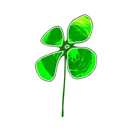 Clover leaf with grunge texture isolated on a white background.St. Patrick's Day greeting card template shape with lucky shamrock clover for print, t-shirt, decorative festiveのイラスト素材
