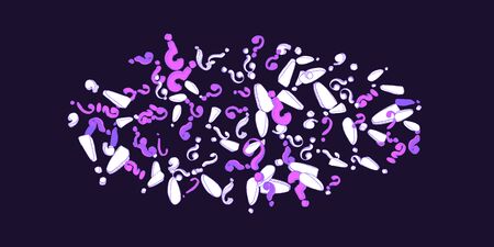 Set of hand drawn dot, comma, exclamation and question marks arranged isolated on white background. Cartoon punctuation marks in grunge texture style. Vector illustration.のイラスト素材