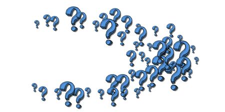 Horizontal pattern of question marks scattered isolated on white background. Colorful poll template. Design for query background, faq, interrogation,  quiz, poll. Vector illustrationのイラスト素材