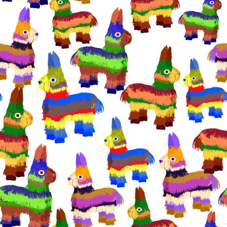 Cinco de Mayo - May 5, federal holiday in Mexico. Seamless pattern of Mexican culture symbol bright striped colorful pinata isolated on white background.  Mexcian traditional birthday toy. Vectorのイラスト素材