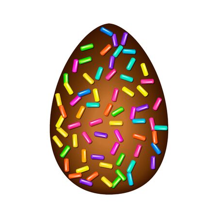 Sprinkle with grains of desserts. Chocolate egg sprinkled with granular isolated on white background. Perfect for Easter design, holiday designs, party, birthday, invitation. Vector sweet confettiのイラスト素材
