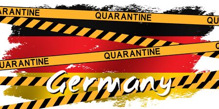 Yellow tape with the inscription QUARANTINE on the flag of Germany. Global quarantine on coronavirus outbreak. Concept of quarantine world pandemic, pandemic medical health risk. Vectorのイラスト素材