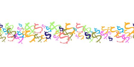 Horizontal Seamless Pattern of the colorful symbols of dollar currency on white. Design background with signs of dollars. The pattern can be used for your ad, poster, banner of USD money. Vectorのイラスト素材