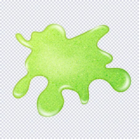 Glitter slime sprinkled with confetti dripping isolated on transparent background. Glossy goo green slime blots. Realistic radioactive slime  drips and flowing. Popular kids sensory toy vectorのイラスト素材