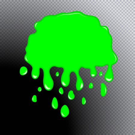 Glitter slime dripping isolated on transparent background. Glossy goo green slime blots. Realistic radioactive slime drips and flowing. Popular kids sensory toy vector illustrationのイラスト素材