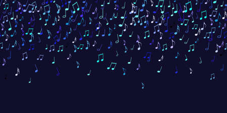 Seamless pattern colorful flying musical notes on black. Musical signs for banner of festival, print design, melody recording. Musical notation symphony signs, notes for sound tune music. Vectorのイラスト素材