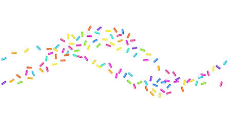 Sprinkle with grains of desserts. Seamless horizontal wavy pattern with realistic colorful sweet grains on white. Design for holiday designs, party, birthday, invitation. Vector 3d sweet confettiのイラスト素材