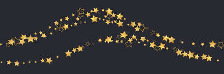 Golden realistic flying stars isolated on black. Luxury shiny little random stellar falling. Wave of little shining 3d stars. Decorative Golden christmas sparkles glitter star pattern. Vectorのイラスト素材