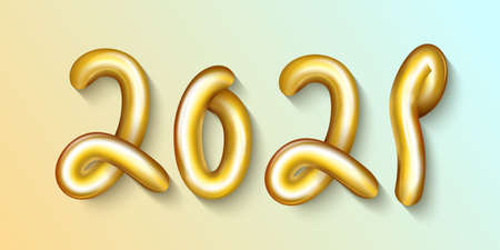 2021 Happy New Year. Shining realistic 3D golden inscription 2021. Holiday vector illustration of...