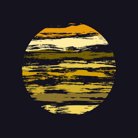 Circle geometric shape with watercolor horizontal strips on black background. Grungy ink doodles simple texture. Round pattern old paint texture. Vector background of stripes for your designのイラスト素材