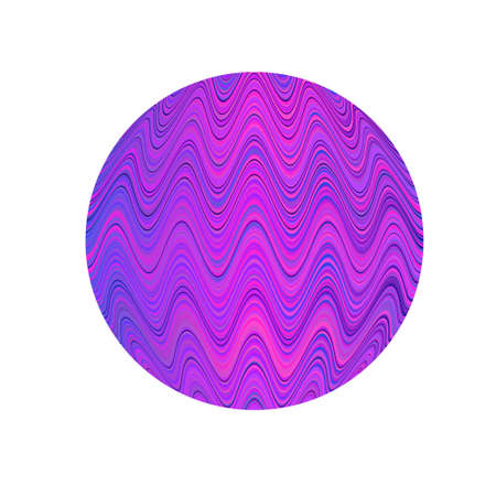 Circle geometric shape with light blue, pink wavy horizontal strips. Round vector template with...