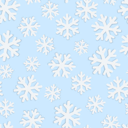 Beautiful seamless pattern with 3d paper white volumetric snowflake on blue. Winter season symbol great for New year and Christmas party posters, headers, seasonal wallpaper, winter background. Vectorのイラスト素材