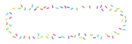 Sprinkle with grains of desserts. Abstract horizontal pattern bright colorful sprinkles grainy isolated on white. Design for holiday designs, party, birthday, invitation. Vector sweet confettiのイラスト素材