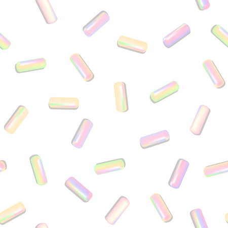 Sprinkle realistic with grains of desserts. Seamless pattern bright colorful sprinkles grainy isolated on white. Design for holiday designs, party, birthday, invitation. Vector 3d sweet confettiのイラスト素材