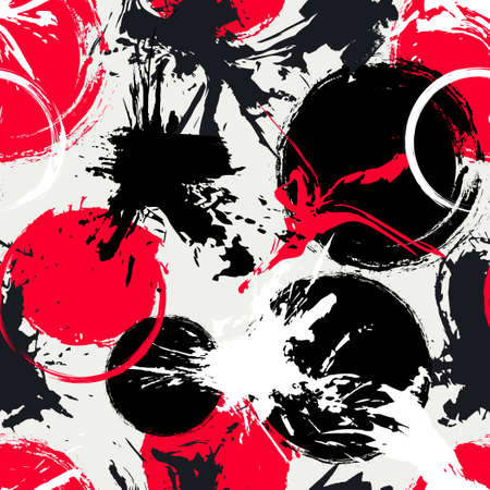 Trendy seamless pattern of black red ink brush stroke on white. Japanese style. Abstract minimal compositionsistic style. Great for design wall decoration, fabric, wallpaper, wrapping paper. Vectorのイラスト素材