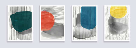Trendy set of watercolor minimalistic abstract hand painted illustrations. Abstract compositions...