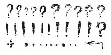 Set of hand drawn exclamation, question marks, acceptance and rejection symbol. Punctuation marks in...