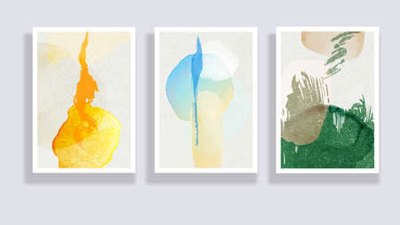 Trendy set of watercolor minimalistic abstract hand painted illustrations. Abstract compositions doodles various shapes. Great for design wall decoration, postcard or brochure cover design. Vectorのイラスト素材