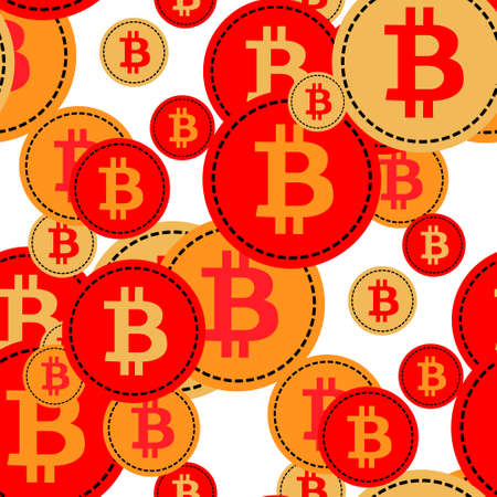 Bitcoin coins seamless pattern. Cryptocurrency coin with bitcoin symbol on the obverse on white. Blockchain technology. Use for print products, page and web decor or other design. Vector illustrationのイラスト素材
