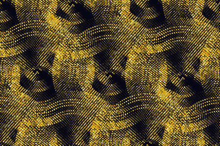 Seamless pattern of gold dust confetti dots. Shimmering glow glittering gold glitter particles effect. Glitter golden star dust, bright yellow sparkles on black for celebratory design. Vectorのイラスト素材