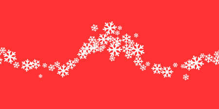 Beautiful seamless Christmas background with various complex big and small snowflakes on red. Modern flat design. Holiday Wallpaper. Winter infinite background. Snowflakes seamless pattern. Vectorのイラスト素材